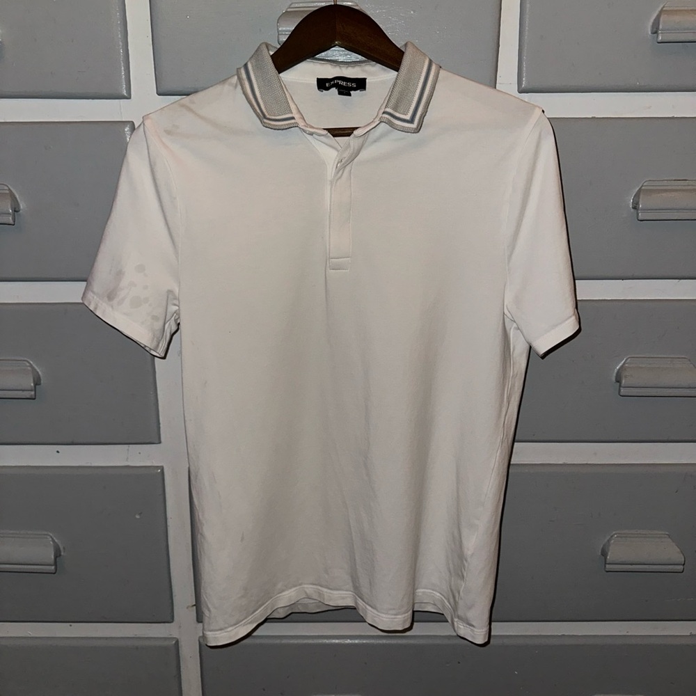 Express White Polo Shirt Classic Fit with Textured Fabric